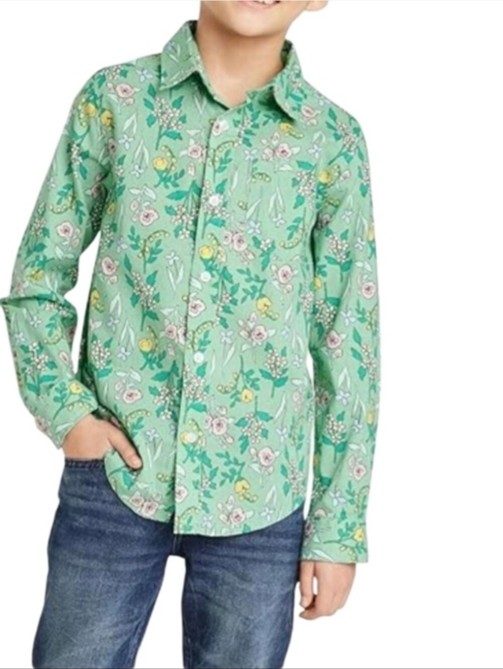 Cat And Jack  Green Floral Button-Up Shirt